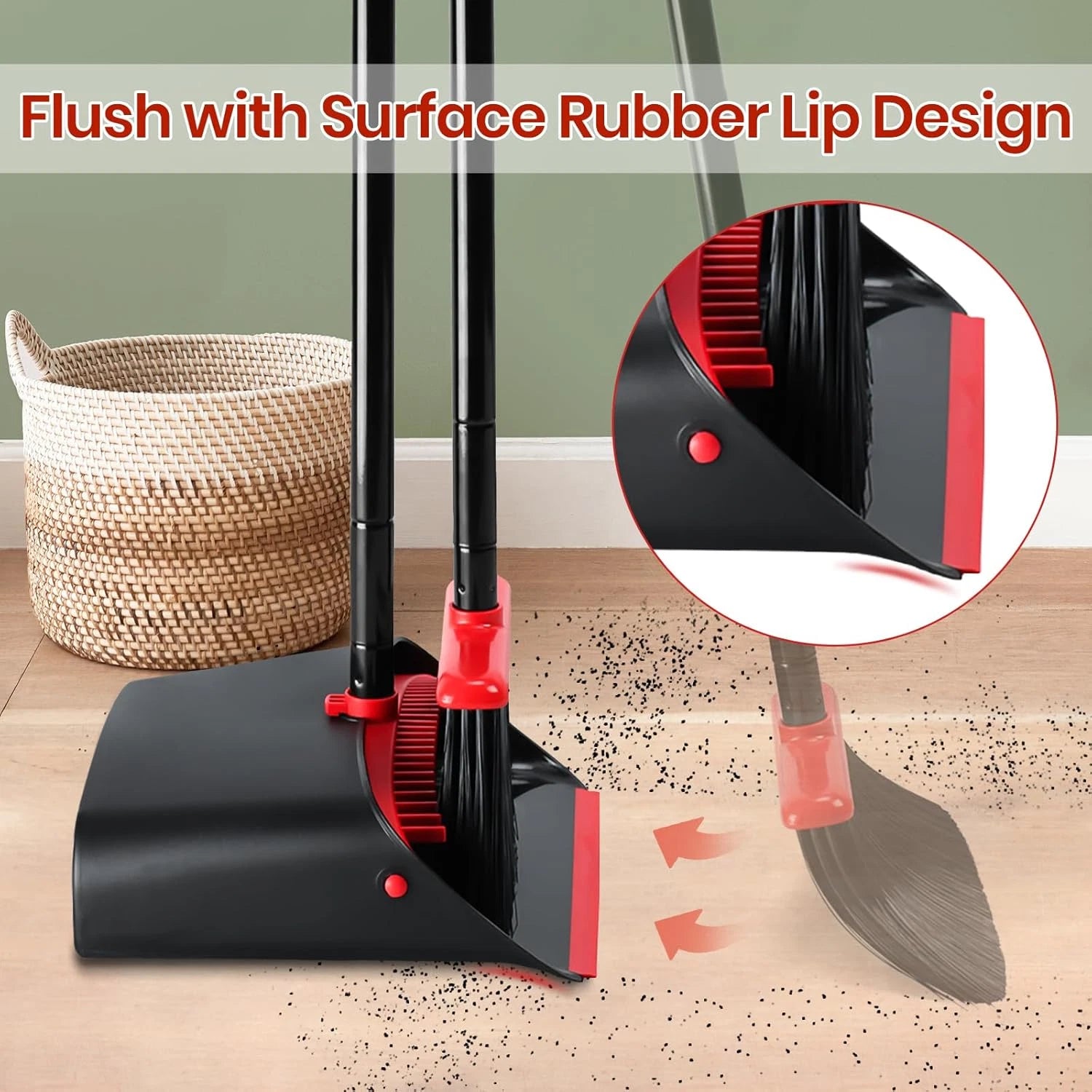 Broom and Dustpan Set with 52" Long Handle for Home Kitchen Room Office Lobby