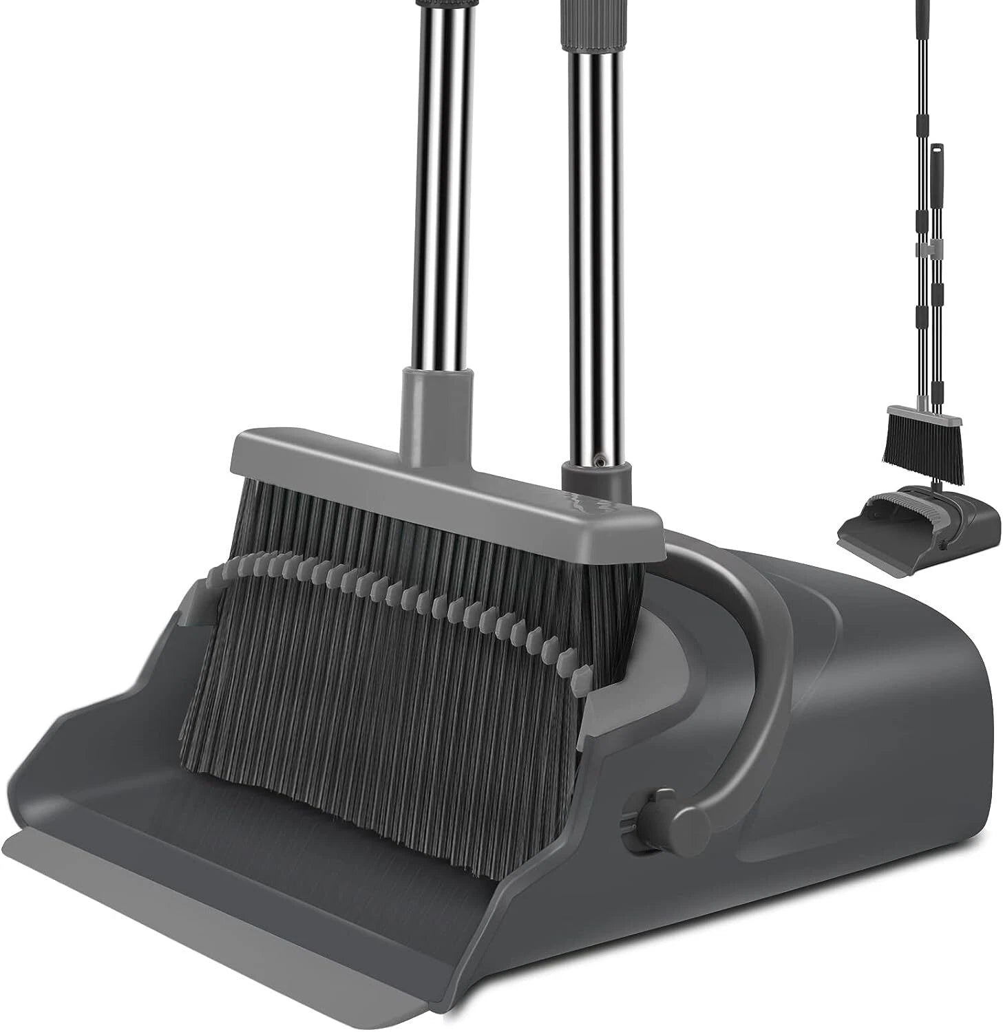 Upgraded Broom & Dustpan Teeth Set Ideal for Dog Cat Pets Home Use in Grey/Orang