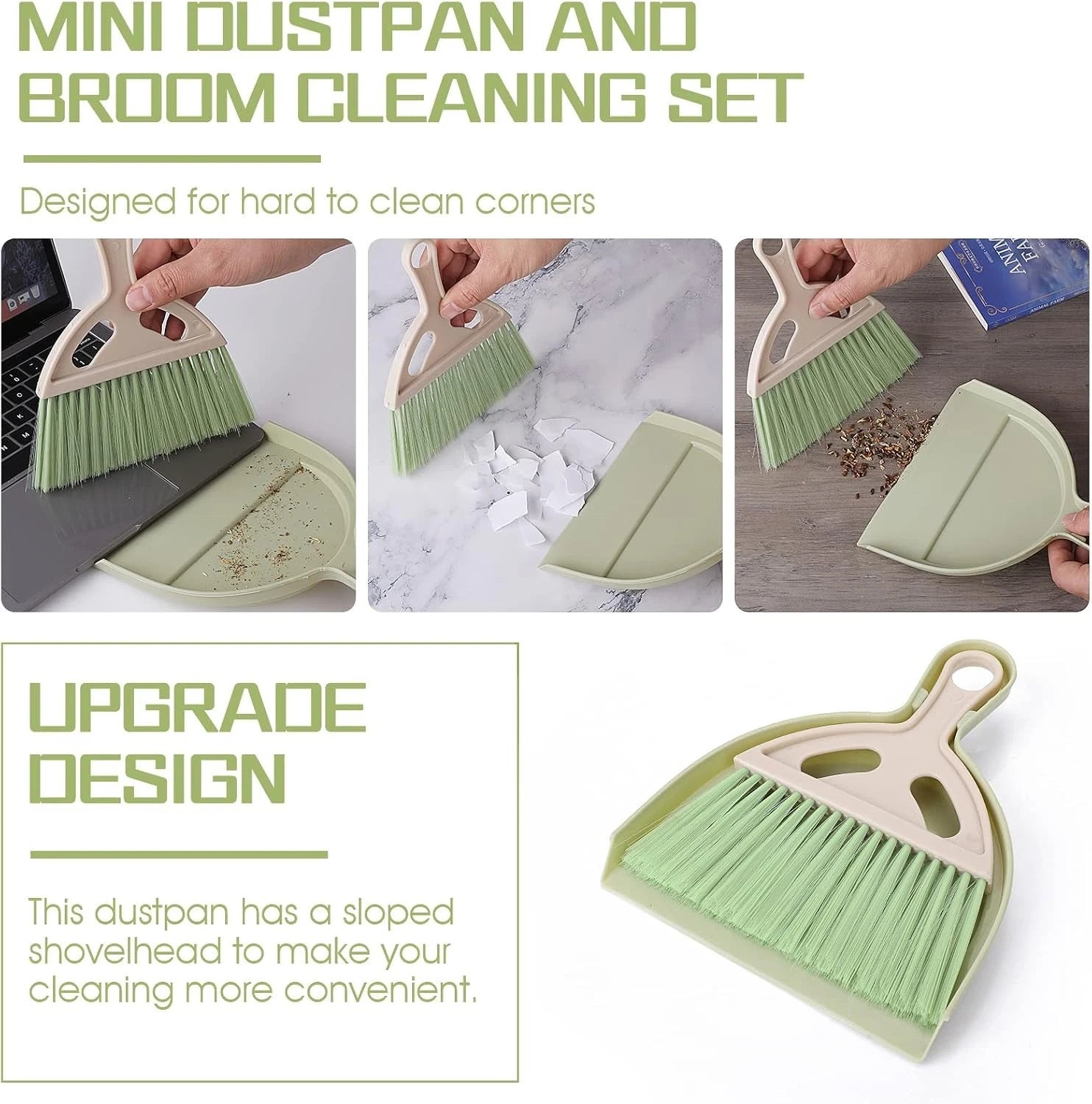 Small Broom and Dustpan Cleaning Set Mini Whisk Dustpan and Brush with Handle