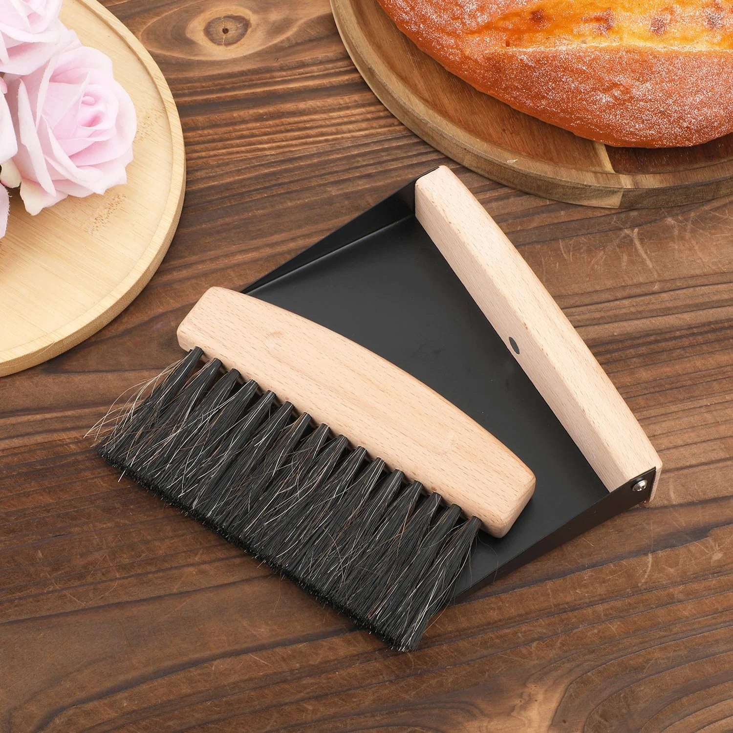 Desktop Broom and Dustpan Set, Mini Dustpan and Brush Set Wooden Handheld Bro...