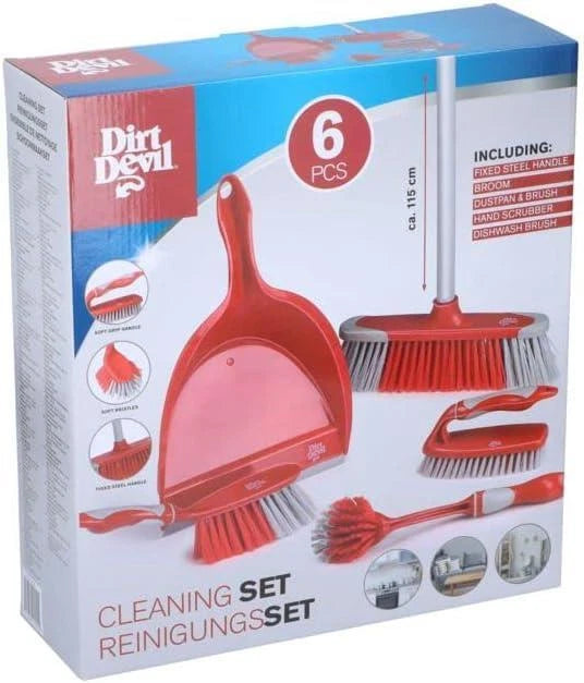 Dirt Devil Home Cleaning Brushes Set of 6 with Broom Dustpan & Handbrushes Red
