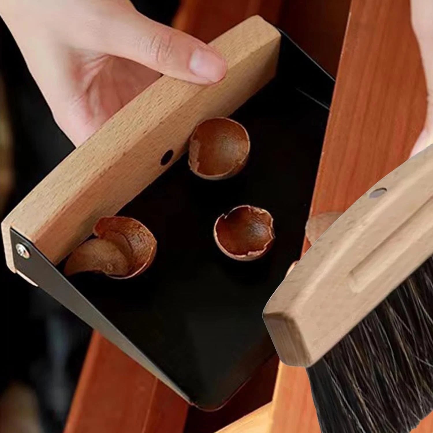 Mini Tabletop Dustpan and Brush Set with Wooden Handle – Compact Cleaning Kit