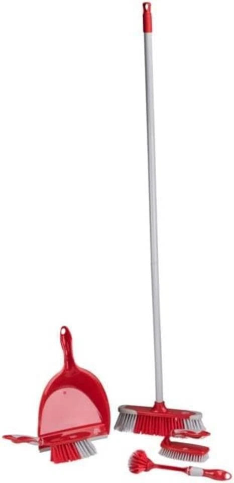 Dirt Devil Home Cleaning Brushes Set of 6 with Broom Dustpan & Handbrushes Red