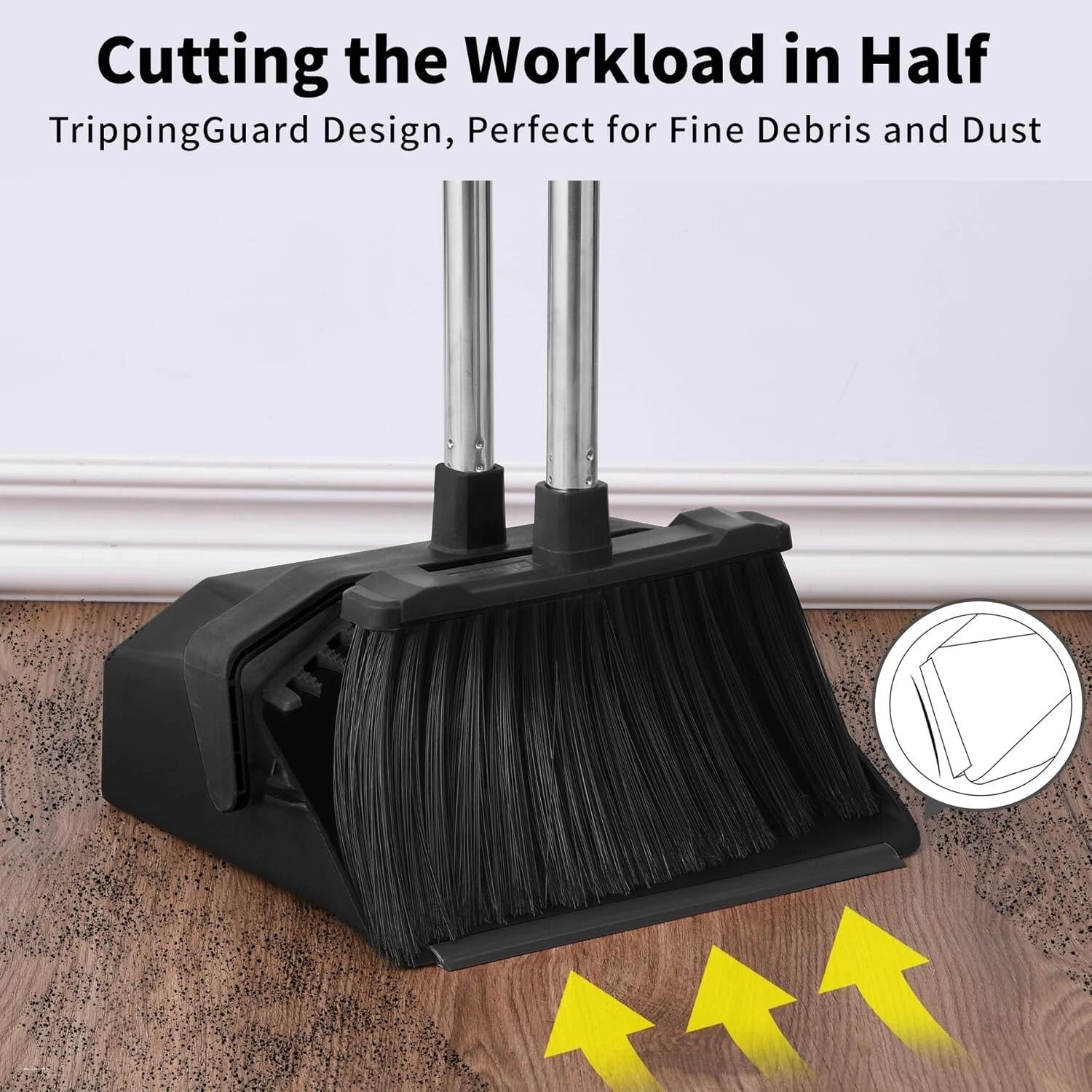 3-Pack Large Broom Dustpan Set Combo 51" Handle Self-Cleaning Teeth Home Office
