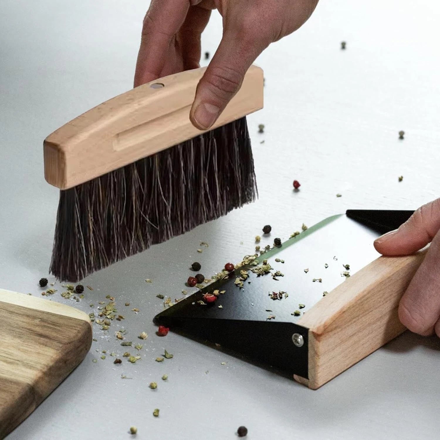 Mini Tabletop Dustpan and Brush Set with Wooden Handle – Compact Cleaning Kit