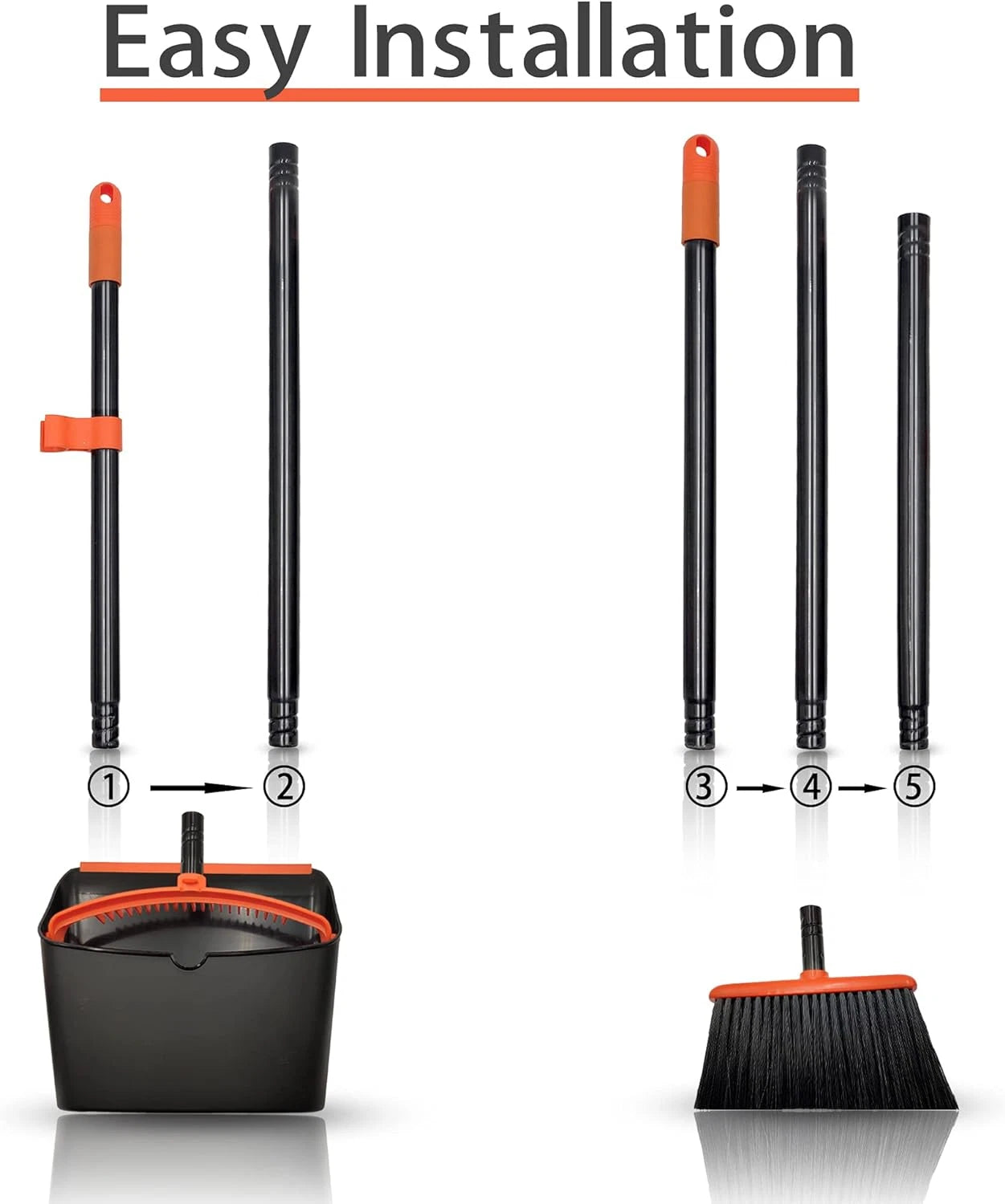 Broom and Dustpan Set for Home,  Long Handle Lightweight Indoor Broom Set Heavy