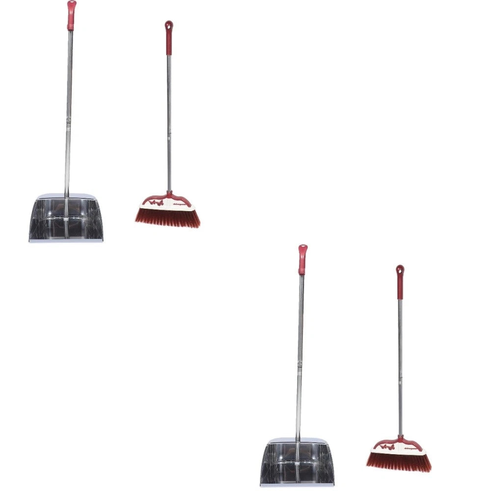 2 Sets Stainless Steel Broom Dustpan Sweeping Brush and Office Household with