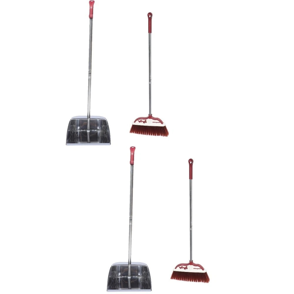 2 Sets Stainless Steel Broom Dustpan Sweeping Brush and Office Household with