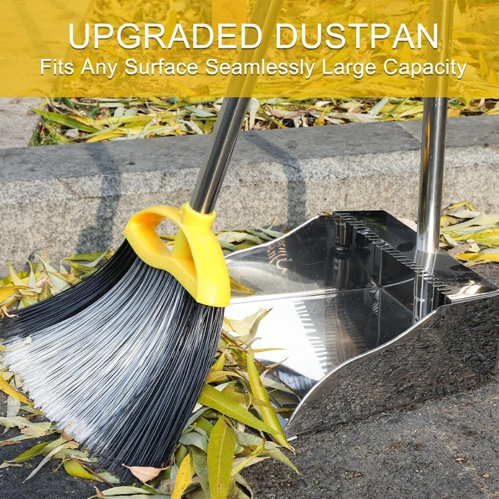 Broom and Dustpan Set, Heavy Duty Broom with Stainless Steel Dustpan, Stiff B...