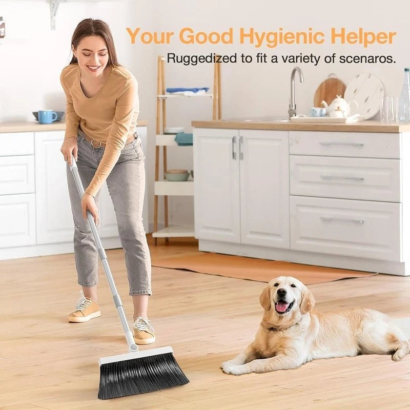 Broom Dustpan Set Pet Hair Remover Self-Cleaning Multi-Surface Cleaning Tool New
