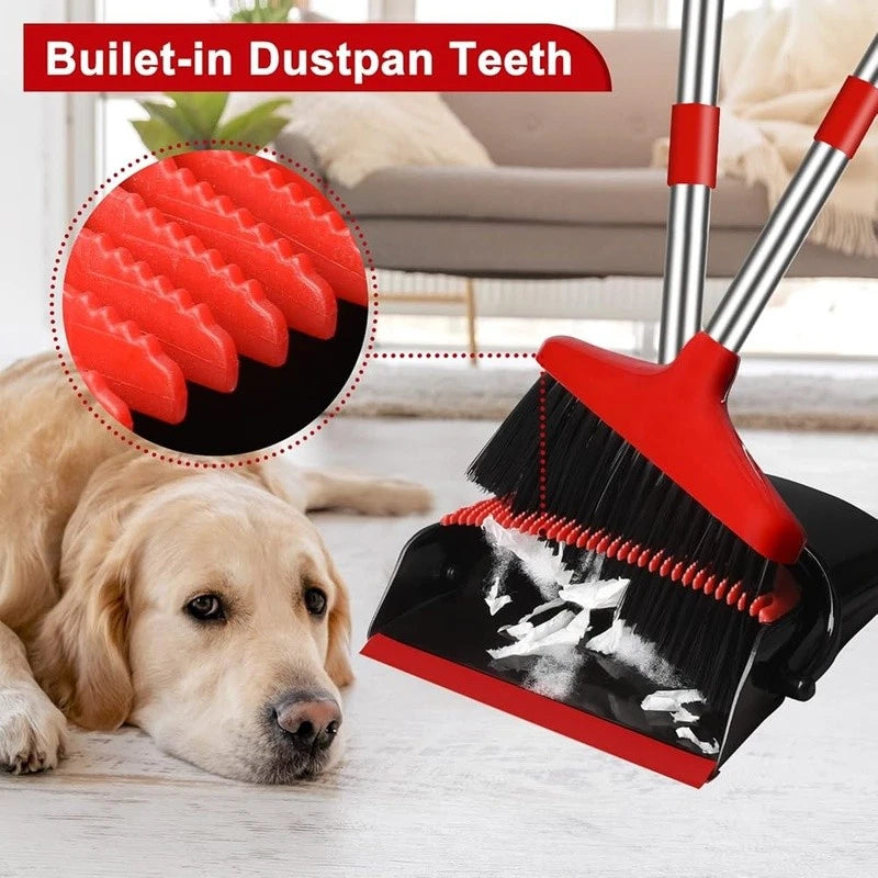 Broom Dustpan Set Upright Long Handle Combo Easy Clean Space Saving Home Office
