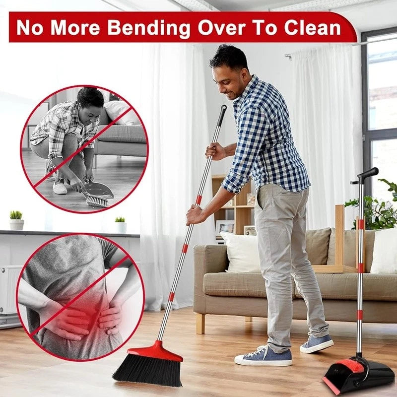 Broom Dustpan Set Upright Long Handle Combo Easy Clean Space Saving Home Office