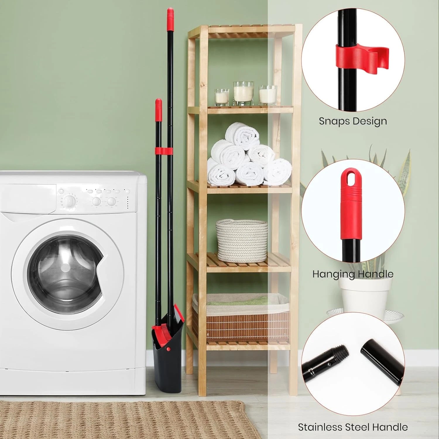 Broom and Dustpan Set with 52" Long Handle for Home Kitchen Room Office Lobby