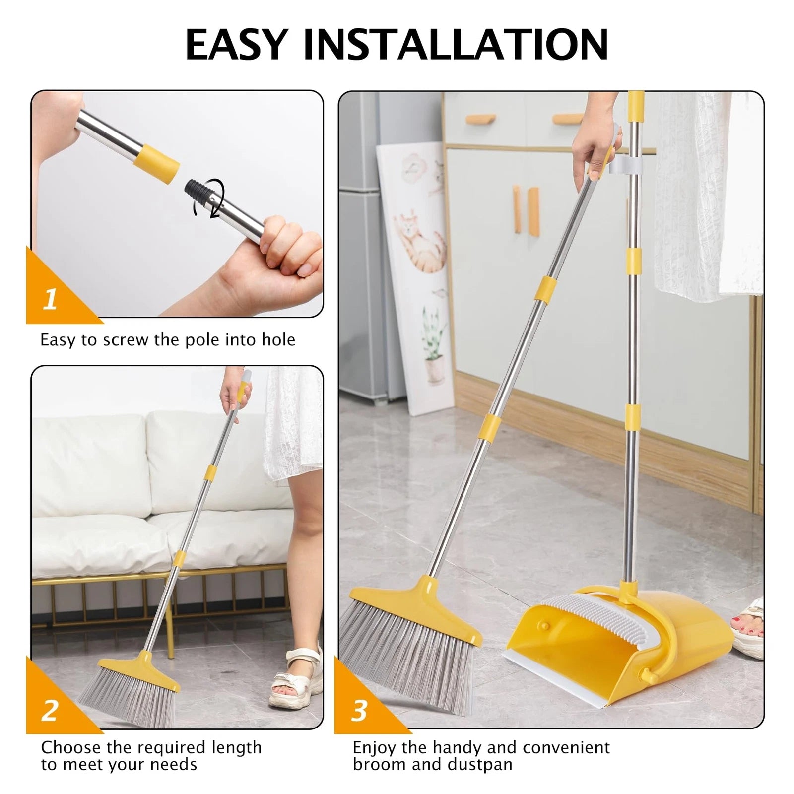 Dustpan and Broom Set with Long Handle for Home Kitchen Office