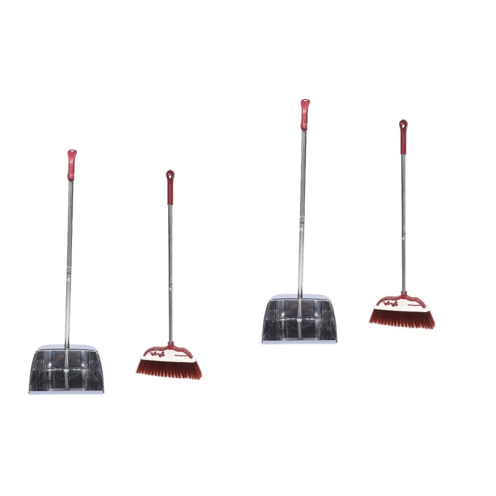 2 Sets Stainless Steel Broom Dustpan Office and Standing Household