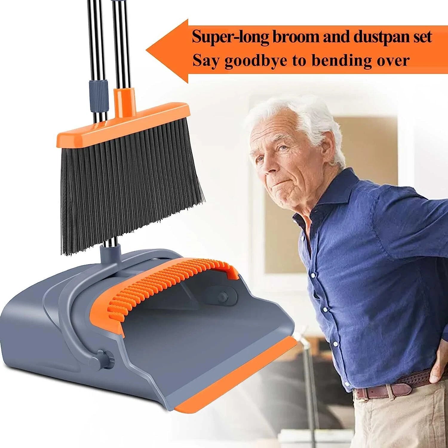 Upgraded Broom & Dustpan Teeth Set Ideal for Dog Cat Pets Home Use in Grey/Orang