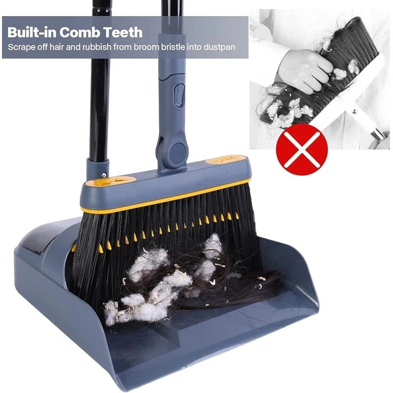 Broom Dustpan Set Long Handle 54 Inch 180 Degree Rotating Cleaning Tool Dust Pan