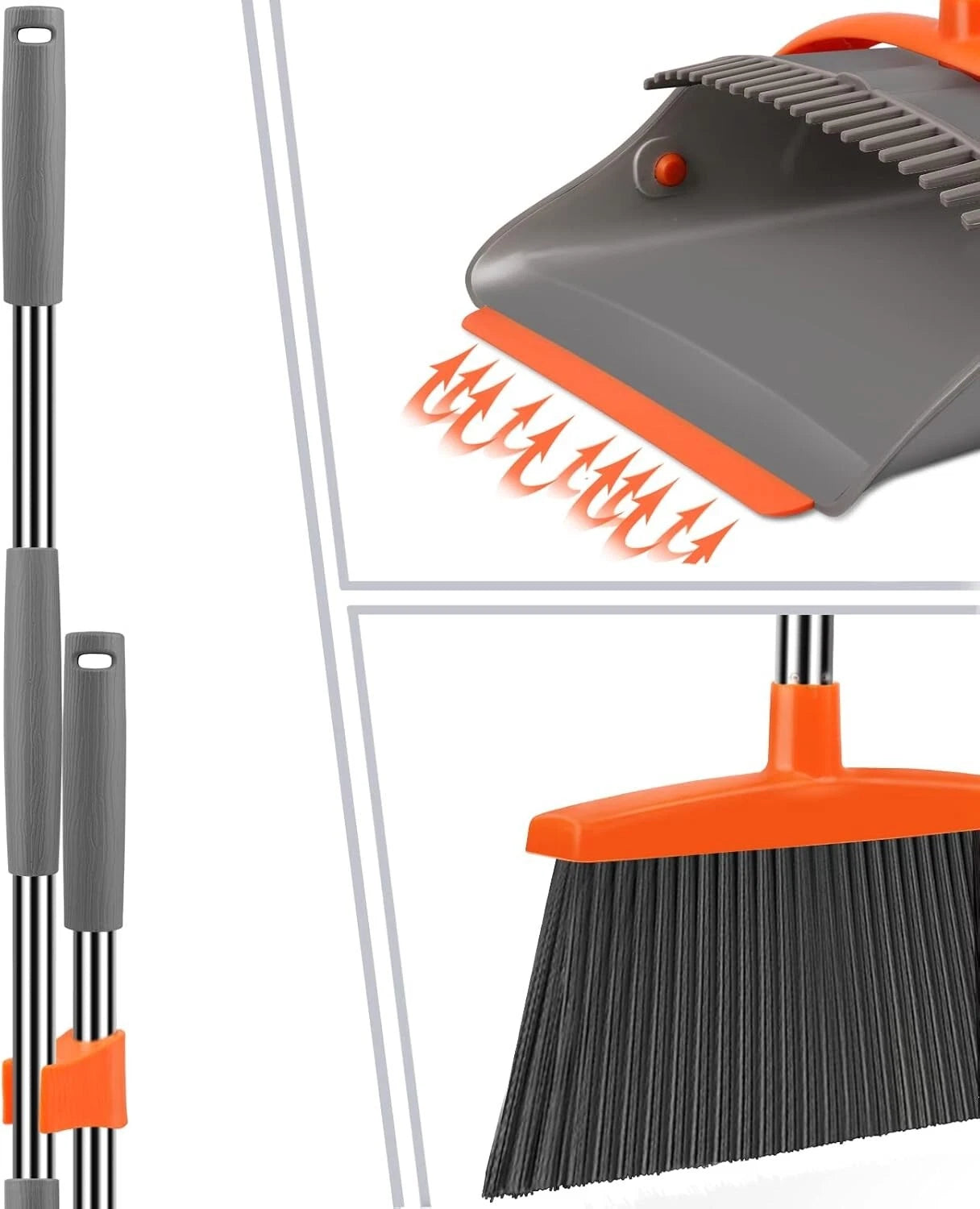 Long Handle Broom Dustpan Set Upright Combo Indoor Outdoor Home Office Sweeping