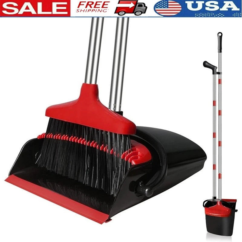 Broom Dustpan Set Upright Long Handle Combo Easy Clean Space Saving Home Office