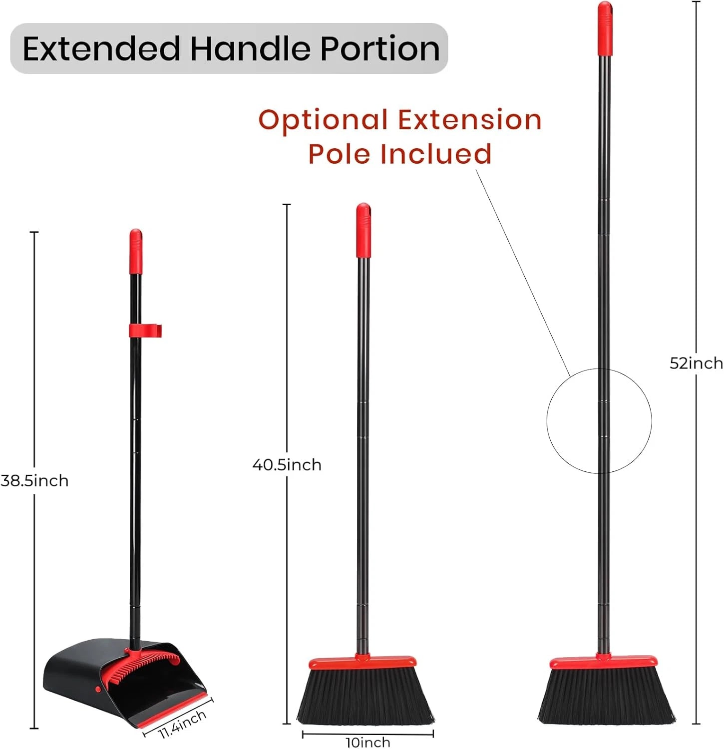 Broom and Dustpan Set with 52" Long Handle for Home Kitchen Room Office Lobby