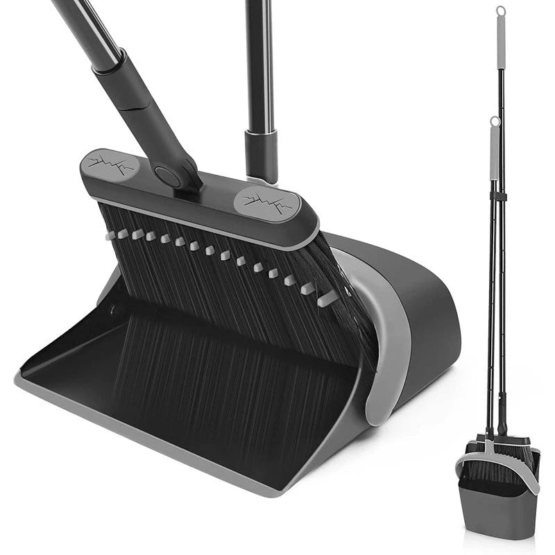 Broom & Dustpan Set 54.3in Long Handle Dust Pan W/ Comb Teeth Swivel Brush New
