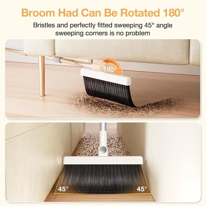 Broom Dustpan Set Pet Hair Remover Self-Cleaning Multi-Surface Cleaning Tool New