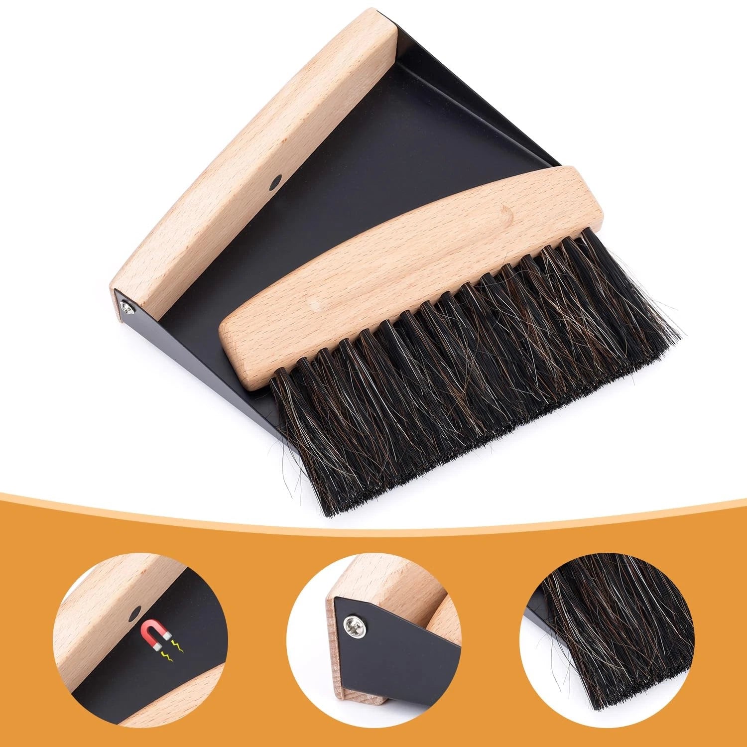 Desktop Broom and Dustpan Set, Mini Dustpan and Brush Set Wooden Handheld Bro...