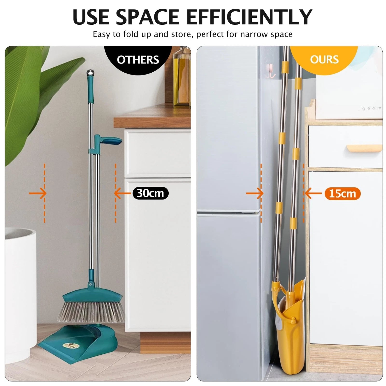 Dustpan and Broom Set with Long Handle for Home Kitchen Office