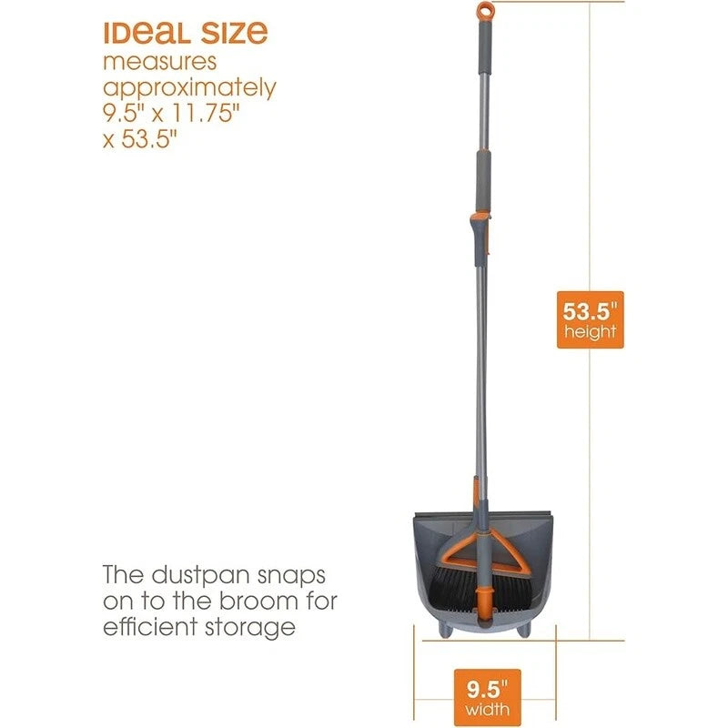 Upright Broom & Dustpan Set Multi-Surface Cleaning Tool Compact Dustpan Ridges