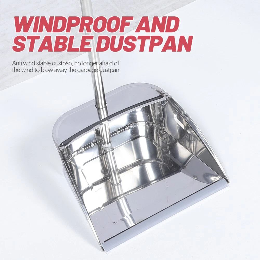 2 Sets Stainless Steel Broom Dustpan Office and Standing Household