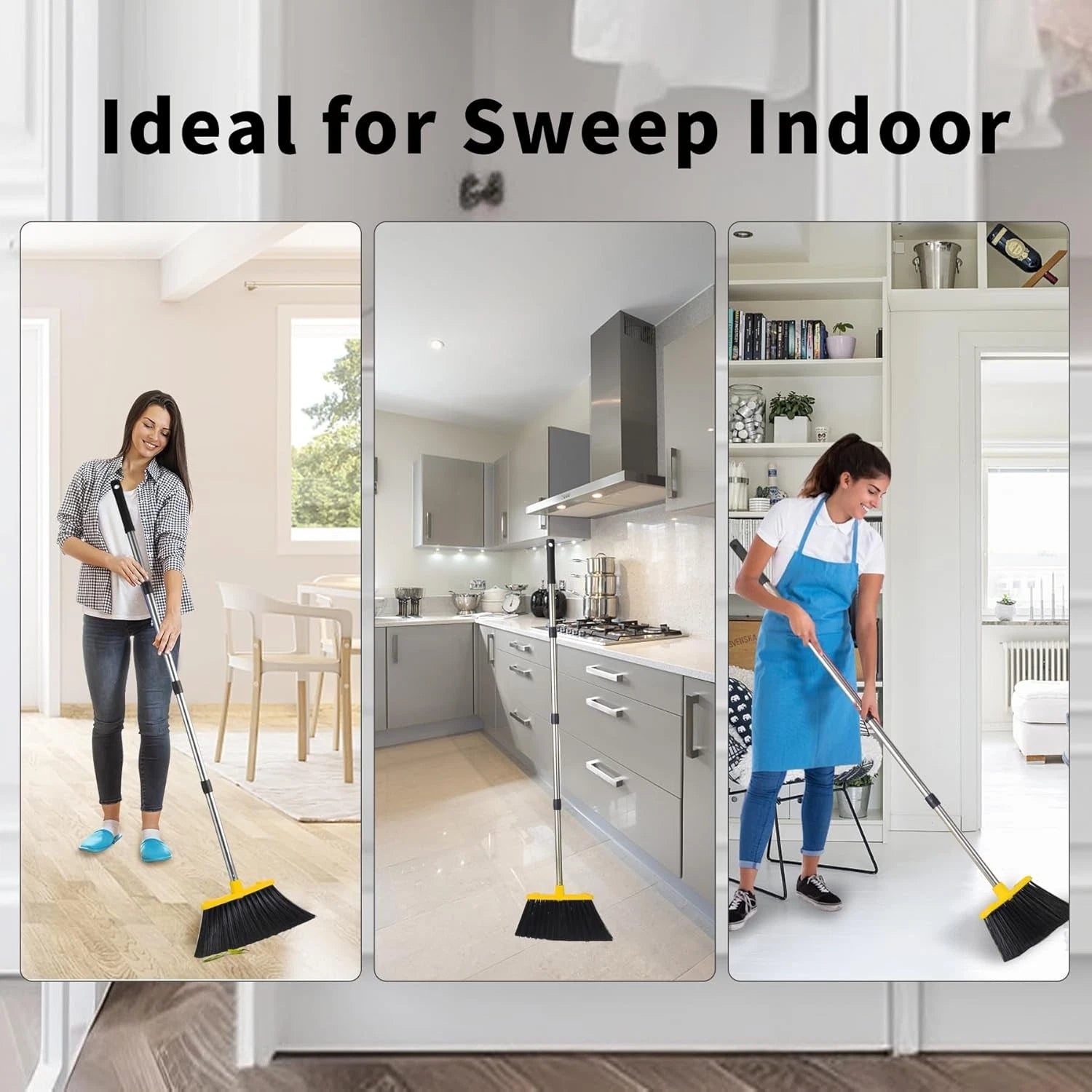 Broom with Dustpan Combo Set, Brooms & Dustpans Sets w/ 51'' Long Handle, Large