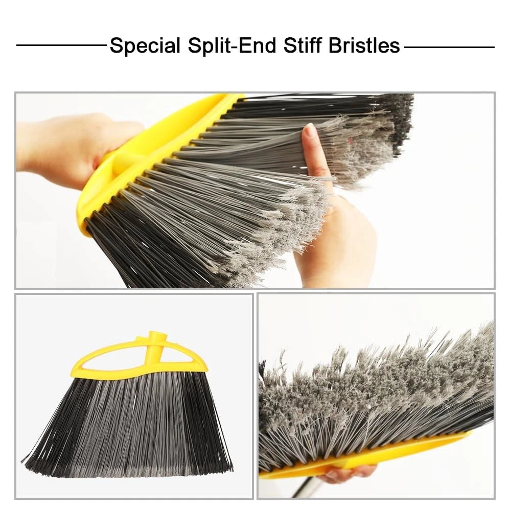 Broom and Dustpan Set, Heavy Duty Broom with Stainless Steel Dustpan, Stiff B...