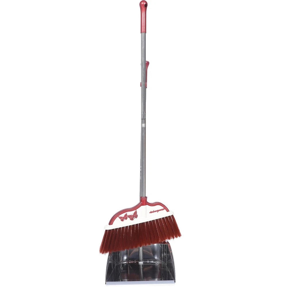 2 Sets Stainless Steel Broom Dustpan Office and Standing Household
