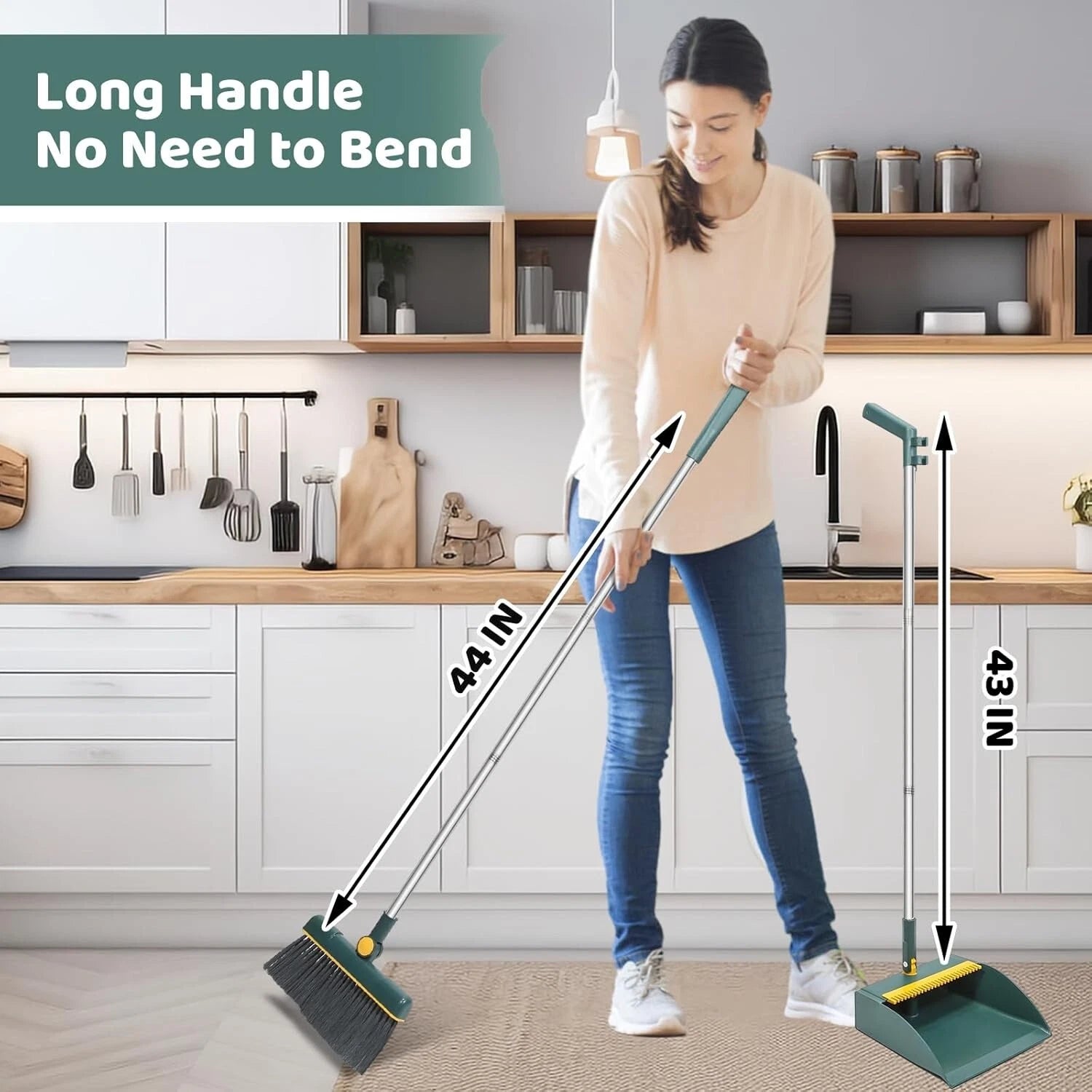 Stainless Steel Handle Broom with Dustpan Combo set for Kitchen Office Garden