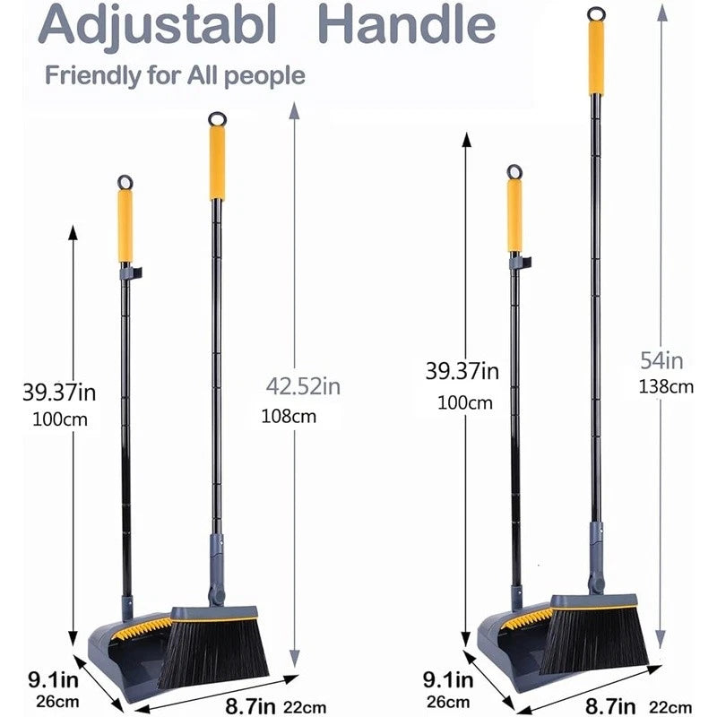 Broom Dustpan Set Long Handle 54 Inch 180 Degree Rotating Cleaning Tool Dust Pan