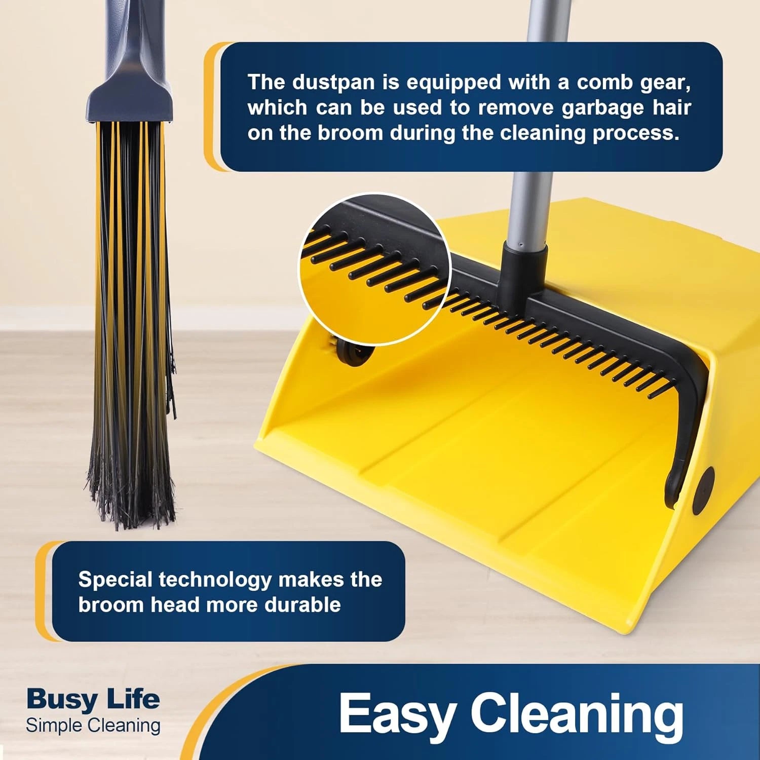 Heavy Duty Broom and Dustpan Set 2 plus 1 Set with Comb Commercial Outdoor Indoo