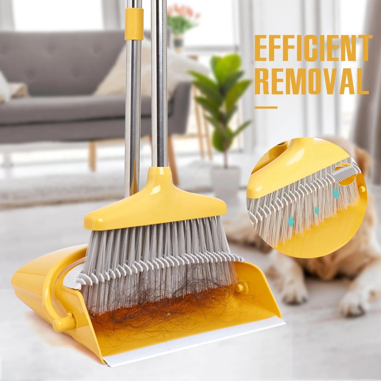 Dustpan and Broom Set with Long Handle for Home Kitchen Office