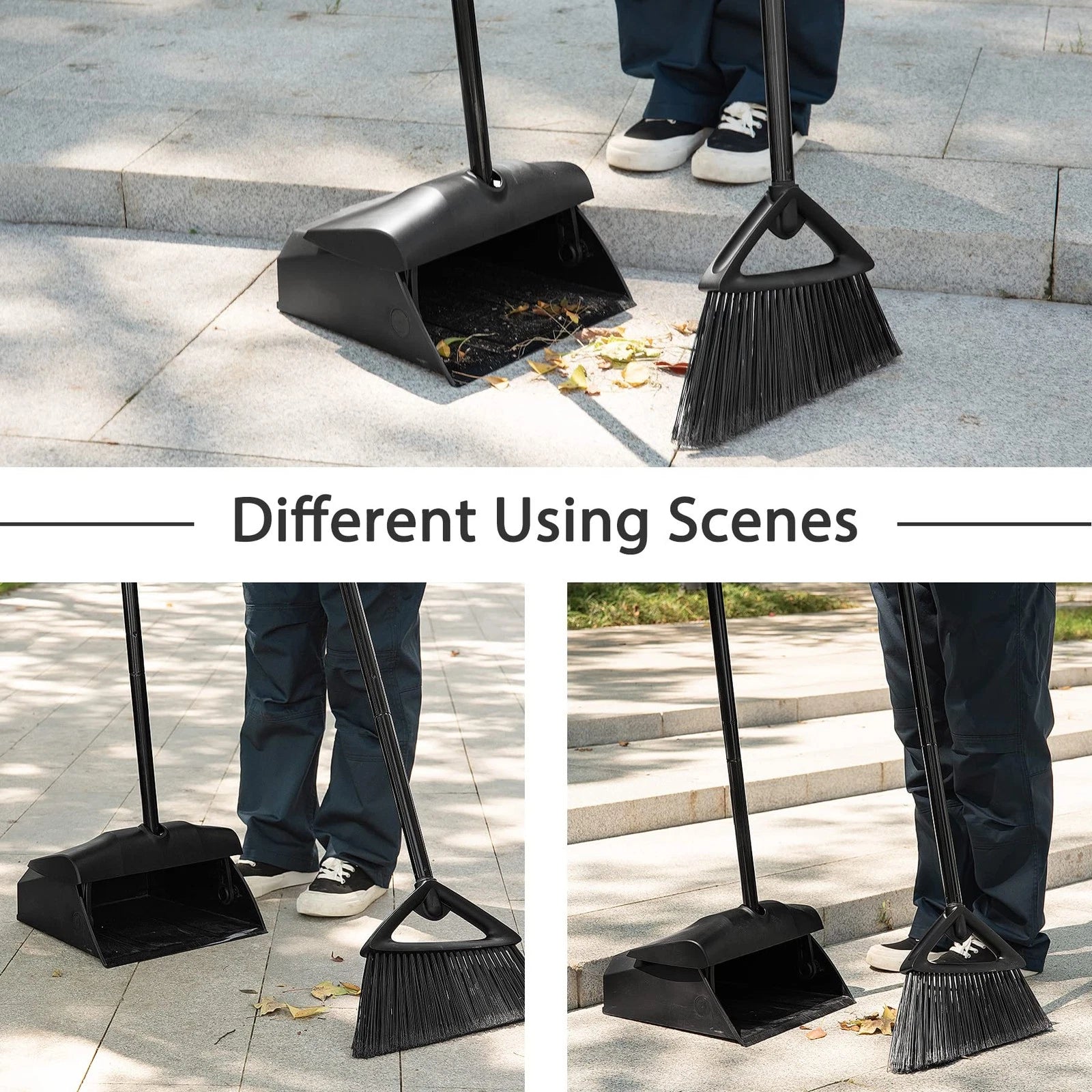 Eyliden Commercial Angle Broom and Dustpan Combo with Long Handle Lobby Dust ...