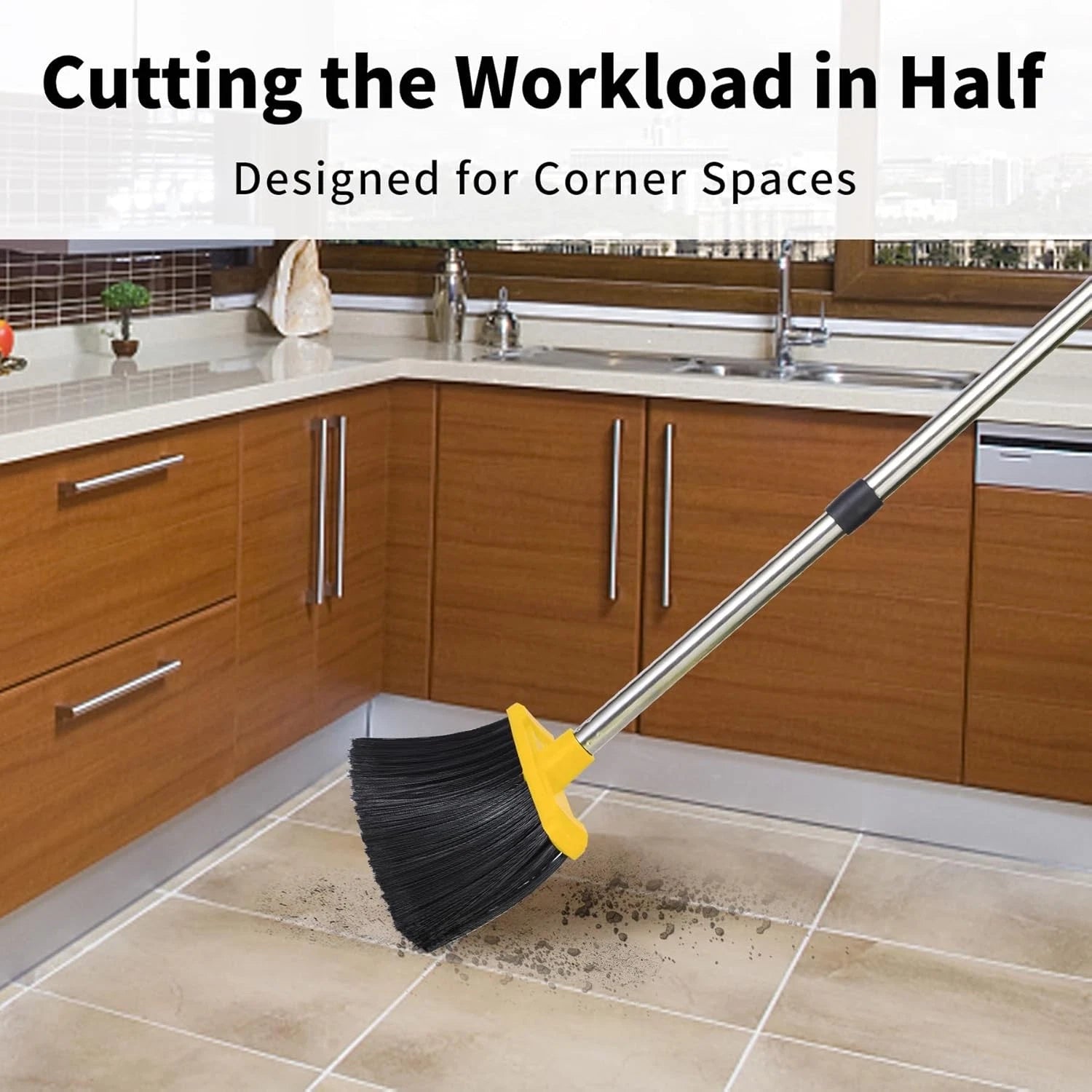 Broom with Dustpan Combo Set, Brooms & Dustpans Sets w/ 51'' Long Handle, Large