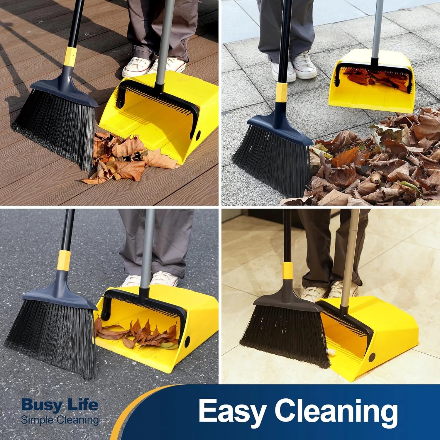 Heavy Duty Broom and Dustpan Set 2 plus 1 Set with Comb Commercial Outdoor Indoo