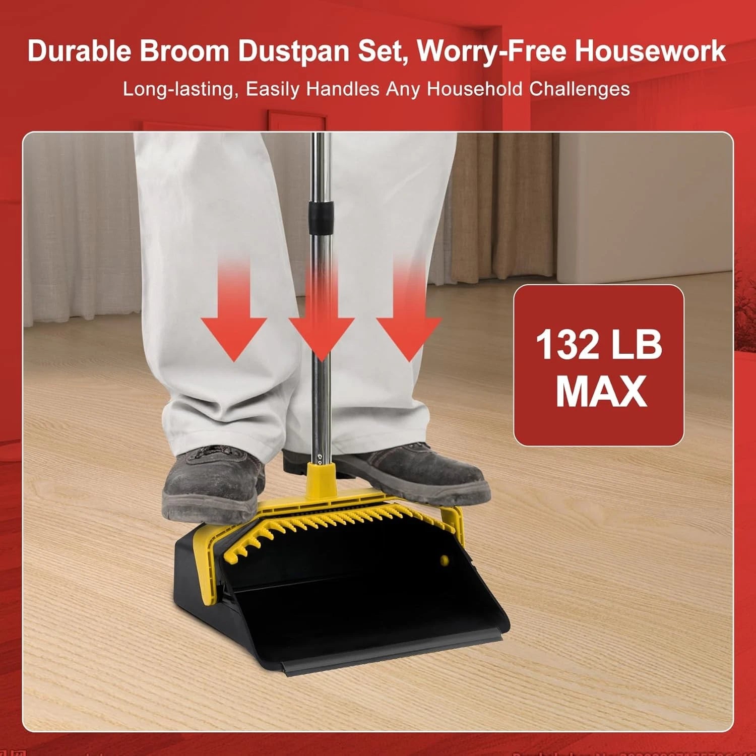 Broom with Dustpan Combo Set, Brooms & Dustpans Sets w/ 51'' Long Handle, Large