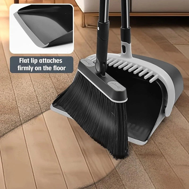Broom & Dustpan Set 54.3in Long Handle Dust Pan W/ Comb Teeth Swivel Brush New