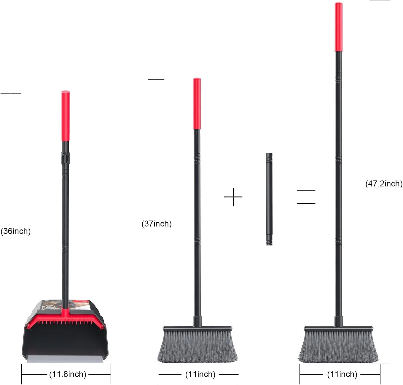Broom with Dustpan Combo Set, Dust Pans with Long Handle, Brooms with Dustpan, D