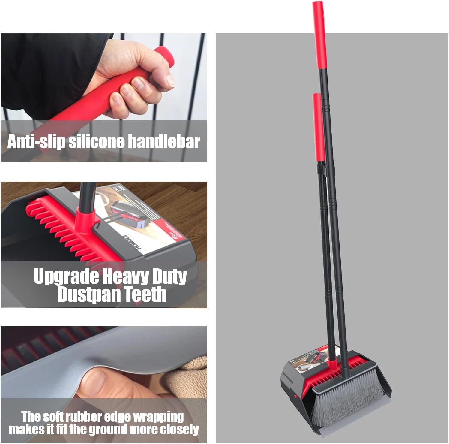 Broom with Dustpan Combo Set, Dust Pans with Long Handle, Brooms with Dustpan, D