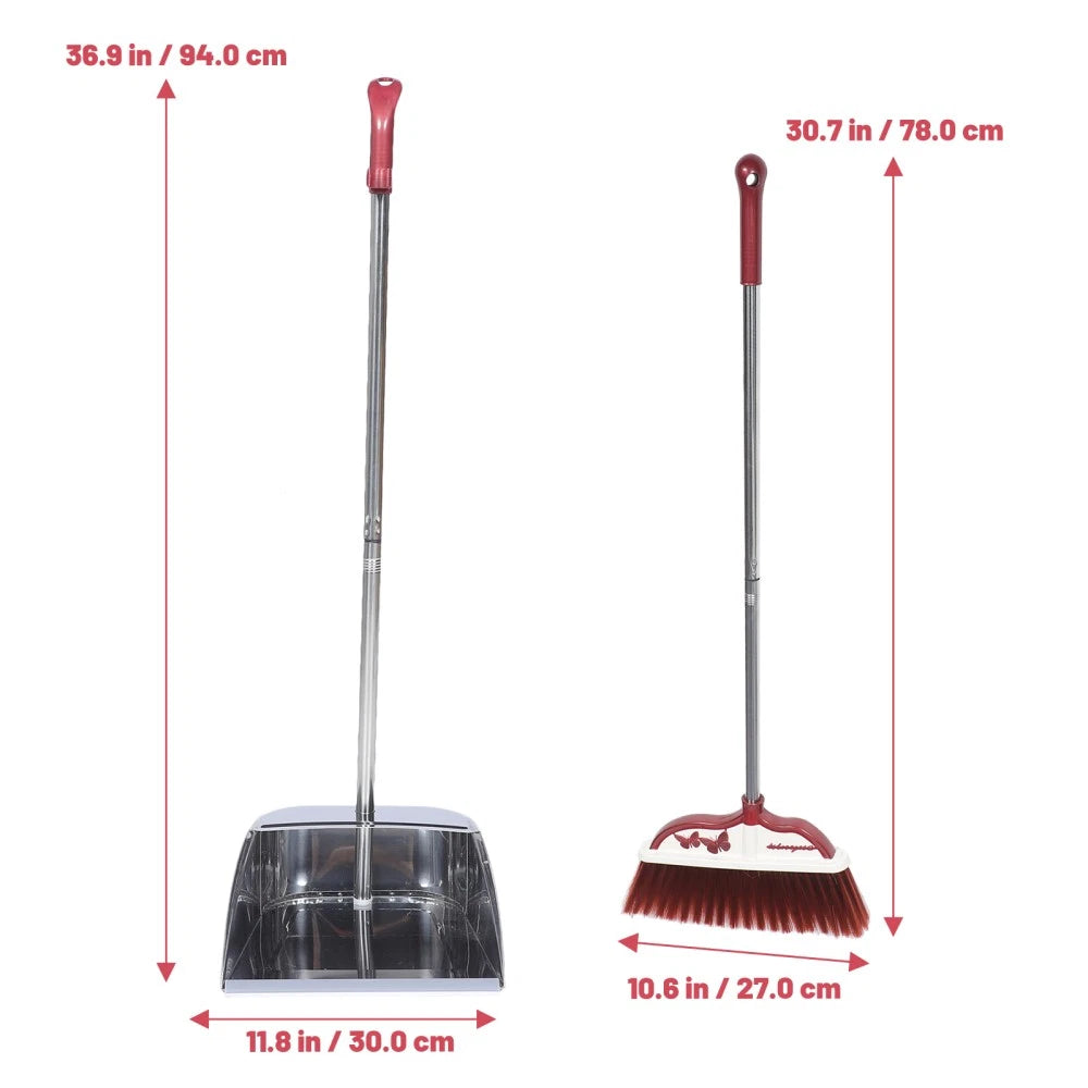 2 Sets Stainless Steel Broom Dustpan Sweeping Brush and Office Household with