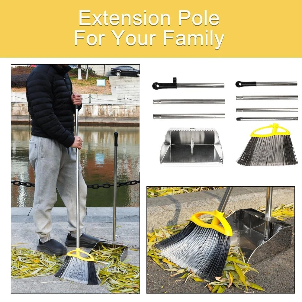 Broom and Dustpan Set, Heavy Duty Broom with Stainless Steel Dustpan, Stiff B...