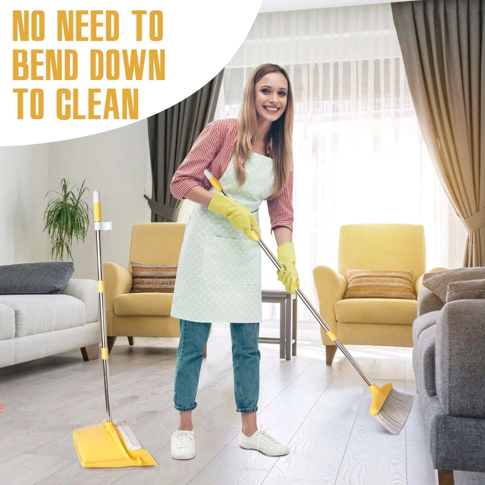 Dustpan and Broom Set with Long Handle for Home Kitchen Office