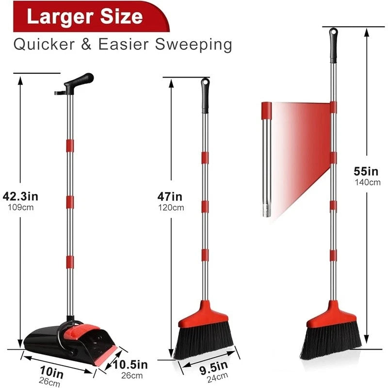 Broom Dustpan Set Upright Long Handle Combo Easy Clean Space Saving Home Office