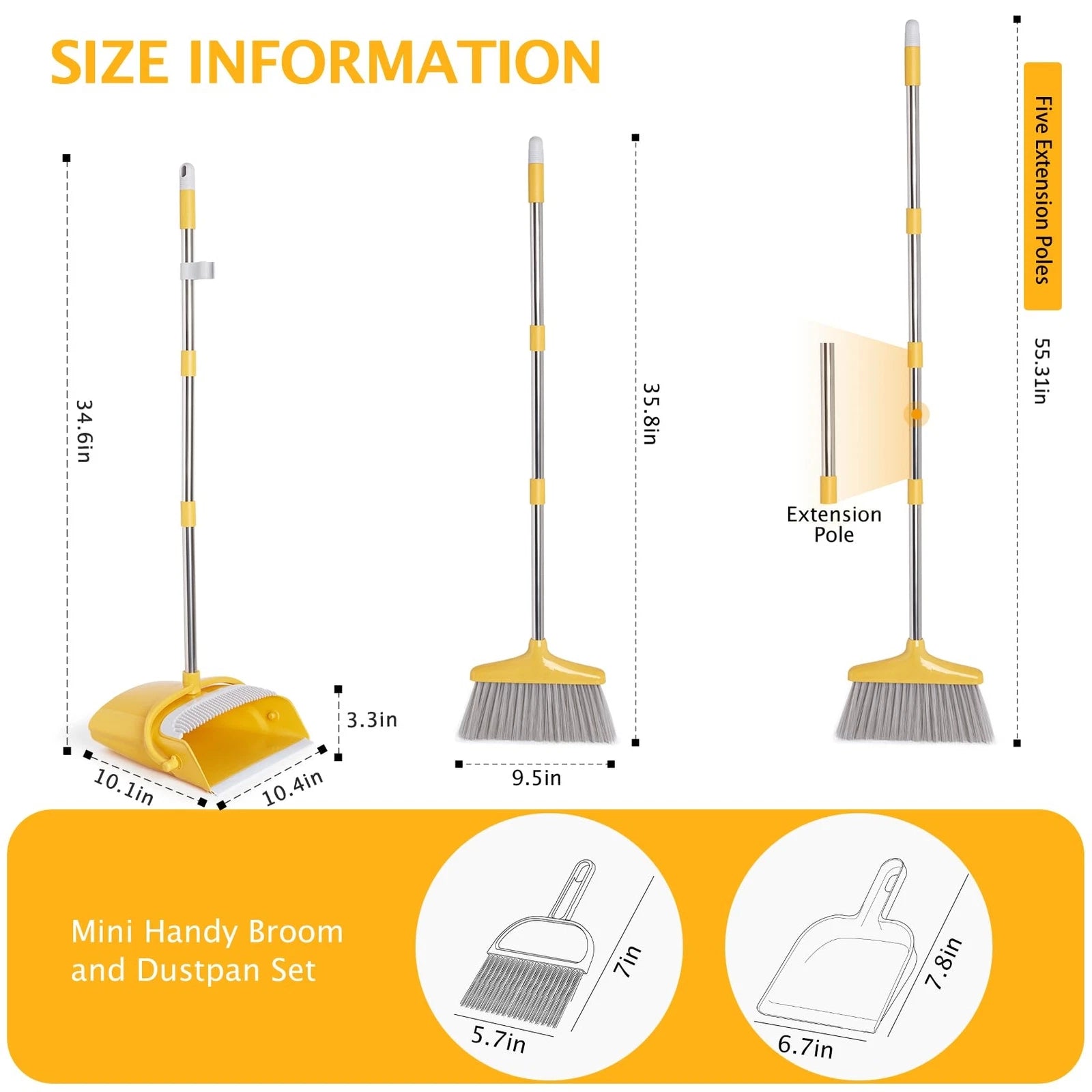 Dustpan and Broom Set with Long Handle for Home Kitchen Office
