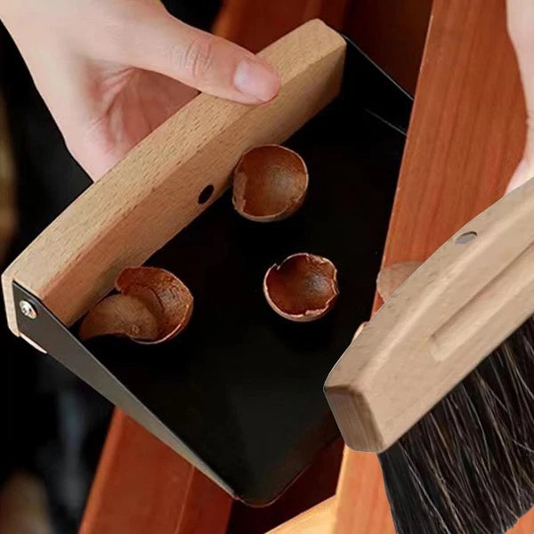 Mini Tabletop Dustpan and Brush Set with Wooden Handle – Compact Cleaning Kit